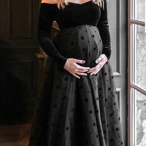 Glamix Maternity Black off-the Shoulder Maternity Dress